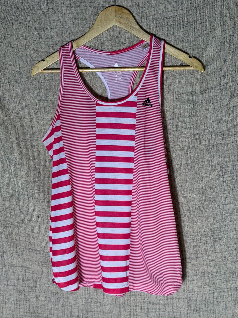 Adidas Climalite Pink Striped Racerback Tank Top Women's Medium Athletic Workout